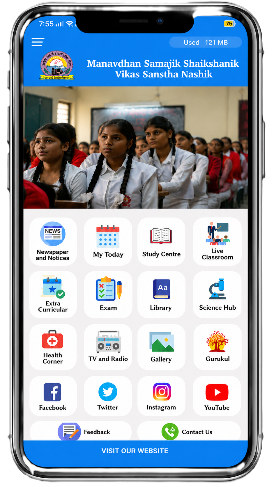 Manavdhan School Mobile App Home Screen